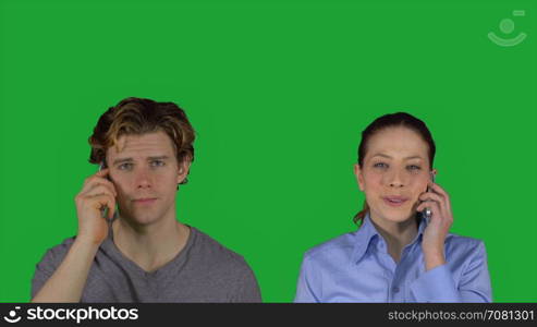 Woman and man on phone (Green Key)