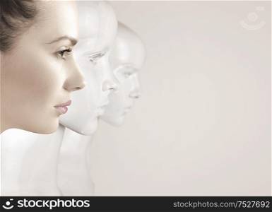 Woman and robots - artificial intelligence concept