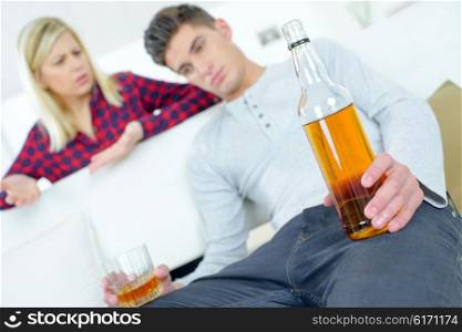 Woman angry that her boyfriend is drunk