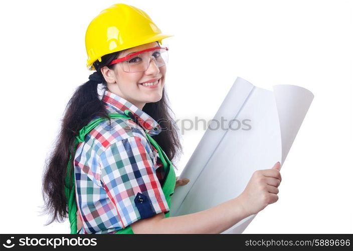 Woman architect isolated on white