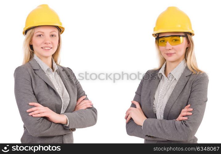 Woman architect isolated on white