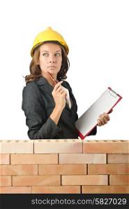 Woman architect near brick wall