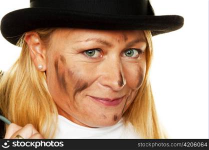 woman as a chimney sweep. good luck on new year&acute;s eve and new year.