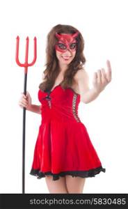 Woman as red devil in halloween concept