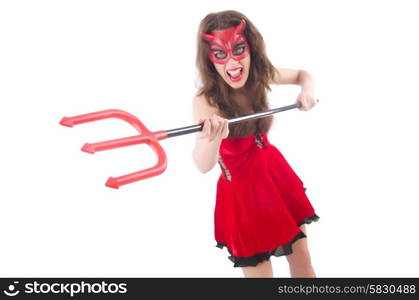 Woman as red devil in halloween concept