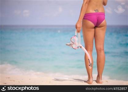 Woman at Beach Ready to Snorkel