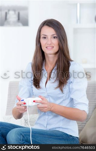 woman at home playing a computer game