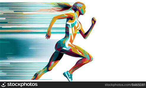woman athlete running with colorful speed motion effect, generative AI illustration. woman athlete running with colorful speed motion effect