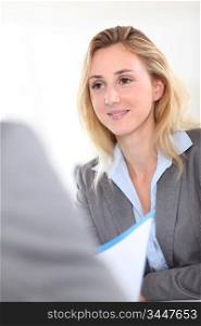 Woman attending job interview