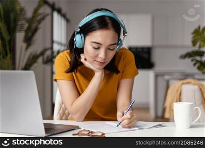 woman attending online class