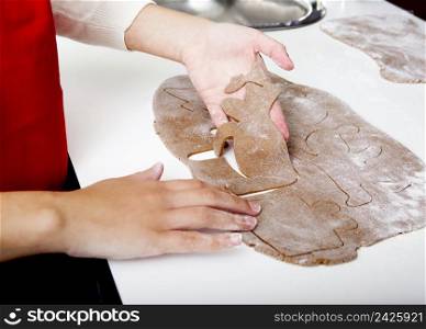 Woman baking a homemade Gingerbread cookies for Christmas