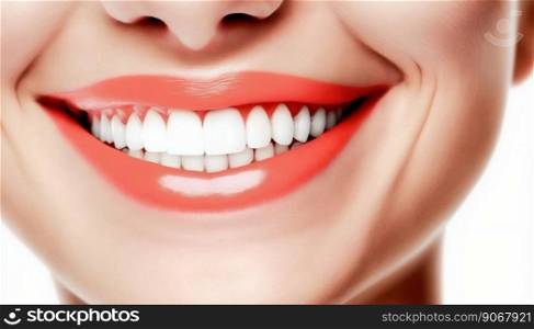 Woman beauty smile white teeth. Stomatology concept. Generative AI. High quality illustration. Woman beauty smile white teeth. Stomatology concept. Generative AI