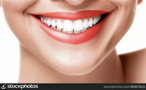 Woman beauty smile white teeth. Stomatology concept. Generative AI. High quality illustration. Woman beauty smile white teeth. Stomatology concept. Generative AI