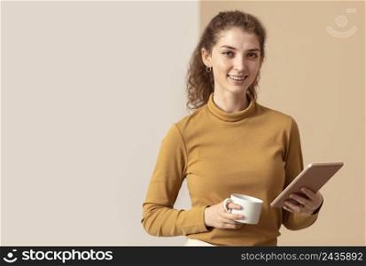woman being connected with virtual modern tech