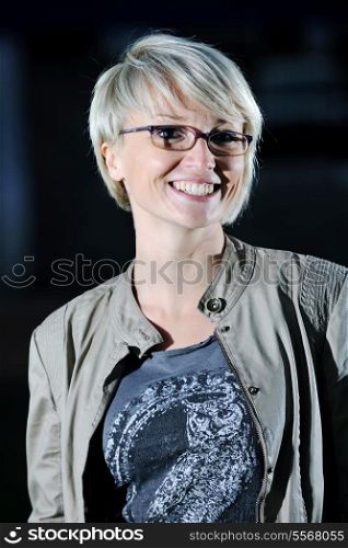 woman blonde portrait outdoor people with glasses isolated on black