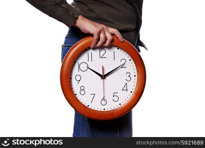 woman body parts with a clock covering her
