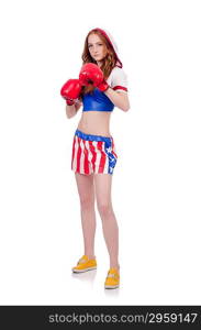 Woman boxer in uniform with US symbols