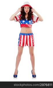 Woman boxer in uniform with US symbols