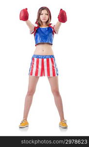 Woman boxer in uniform with US symbols