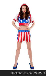 Woman boxer in uniform with US symbols