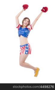 Woman boxer in uniform with US symbols