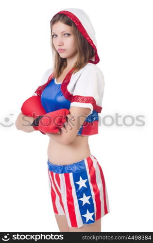 Woman boxer in uniform with US symbols