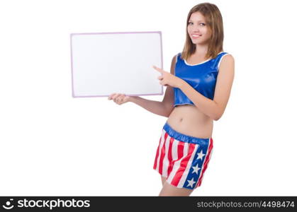 Woman boxer in uniform with US symbols