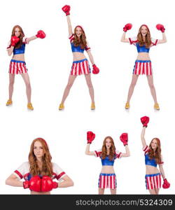 Woman boxer in uniform with US symbols