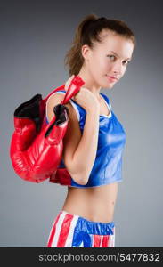 Woman boxer in uniform with US symbols