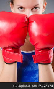 Woman boxer in uniform with US symbols