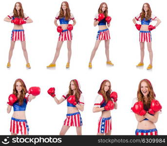 Woman boxer in uniform with US symbols