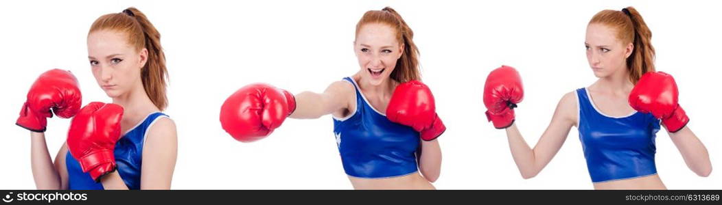 Woman boxer in uniform with US symbols