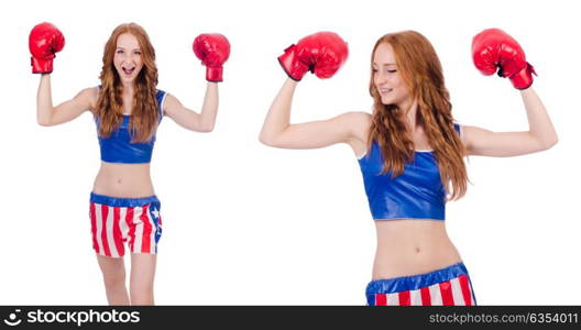 Woman boxer in uniform with US symbols