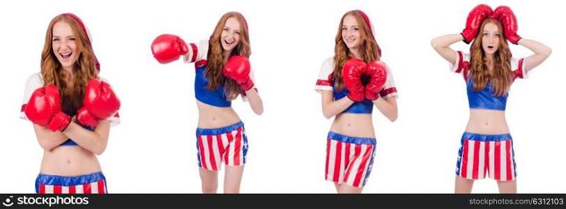 Woman boxer in uniform with US symbols. The woman boxer in uniform with us symbols