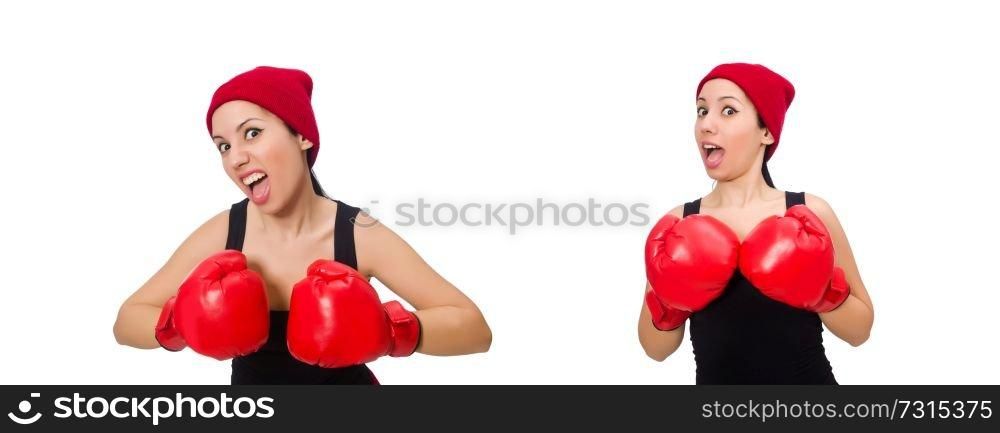 Woman boxer isolated on the white