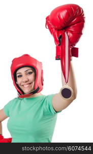 Woman boxer isolated on the white background