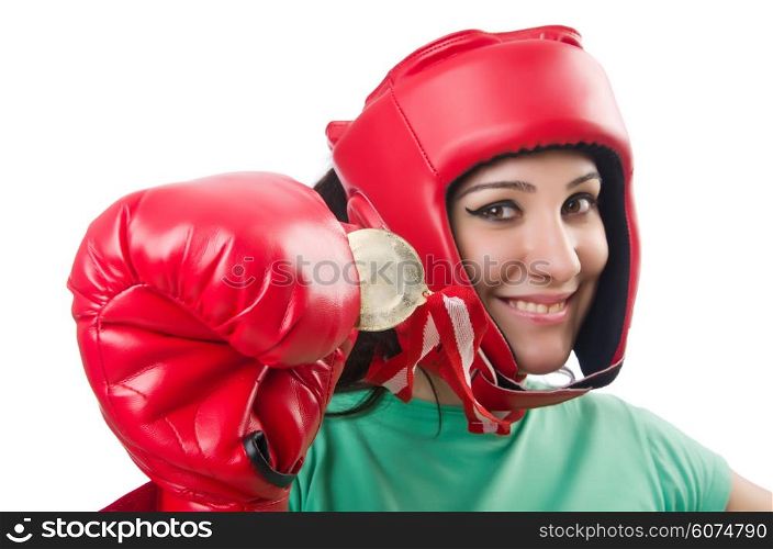 Woman boxer isolated on the white background