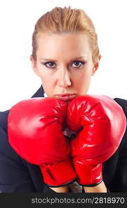 Woman boxer isolated on white