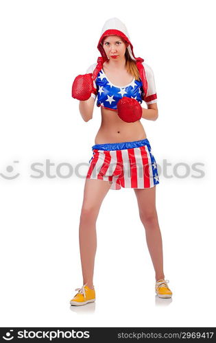 Woman boxer isolated on white