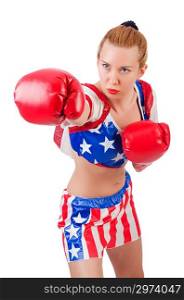 Woman boxer isolated on white