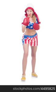 Woman boxer isolated on white