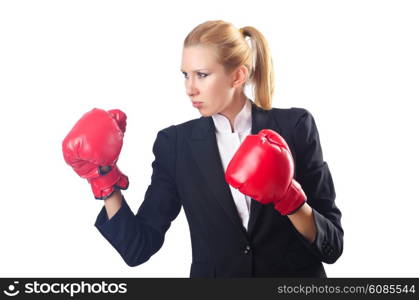 Woman boxer isolated on white