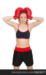 Woman boxer on white background