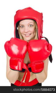 Woman boxer on white background