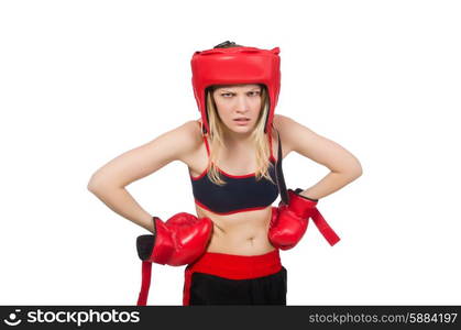 Woman boxer on white background