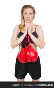 Woman boxer on white background