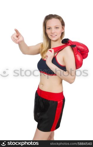Woman boxer on white background