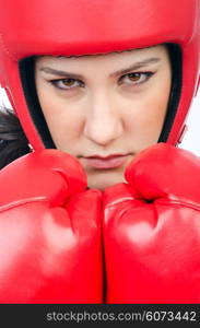 Woman boxer on white background