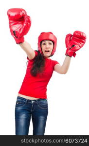 Woman boxer on white background