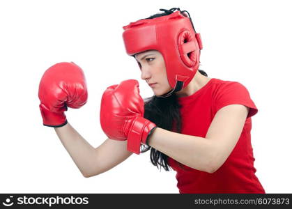 Woman boxer on white background